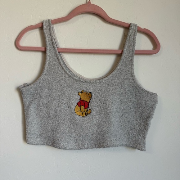 Disney Tops - Disney Winnie The Pooh Embroidered Y2K Off White French Terry Crop Tank Top XL